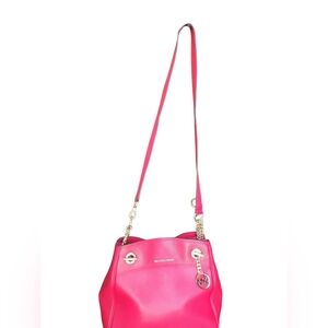 Michael Kors Red Leather Shoulder Bag with Silver Hardware